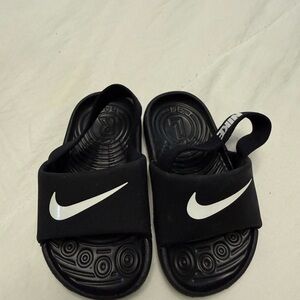 Nike Kids Black Slide Sandals with White Swoosh